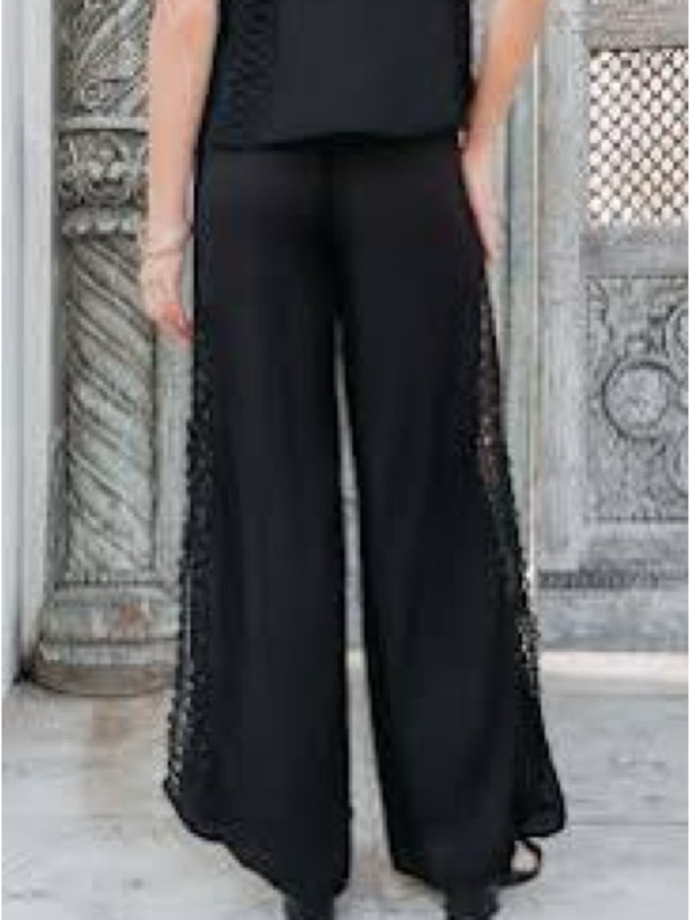 POL Black Wide-Leg Pants with Lace Side Panels